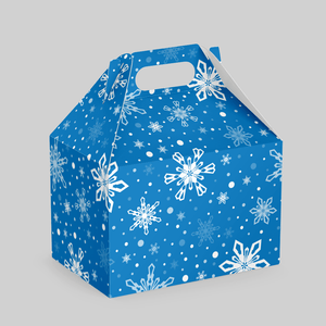 Stomp Packaging 6" x 4" x 4" / White Paperboard 18pt / Snowflakes Holiday Handle-Top Boxes