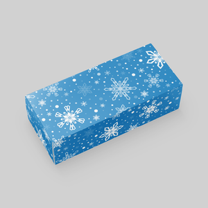 Stomp Packaging 9.5" x 3.625" x 2" / White Paperboard 18pt / Snowflakes Holiday Large Fold-Over Boxes