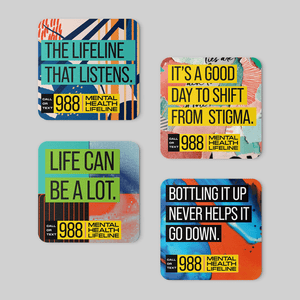 Stomp Coasters 3.75" x 3.75" / .035" Pulpboard / 1 Side 988 Mental Health Lifeline