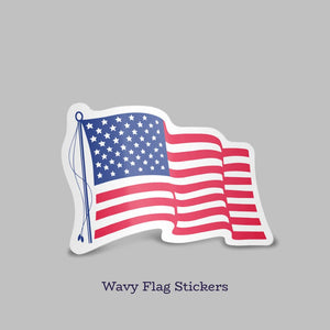 Stomp Stickers 3.75" x 2.5625" - Wavy Flag / White Vinyl USA Flag Stickers