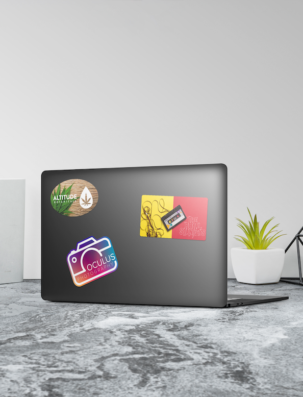 Premium PSD  Collection of stickers on laptop computer