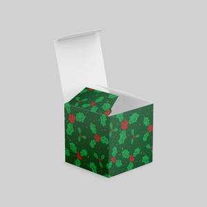 Stomp Packaging 4" x 4" x 4" / White Paperboard 16pt / Holly Holiday Cube Boxes