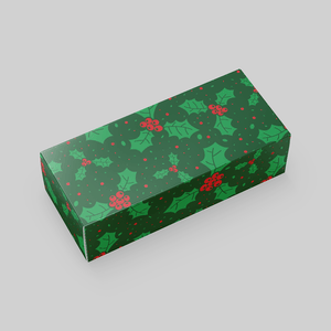 Stomp Packaging 9.5" x 3.625" x 2" / White Paperboard 18pt / Holly Holiday Large Fold-Over Boxes